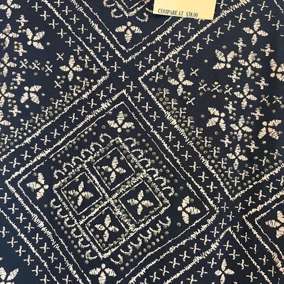 French Blue Navy Rhinestone Tunic Top Size Medium Petite - Picture 3 of 6